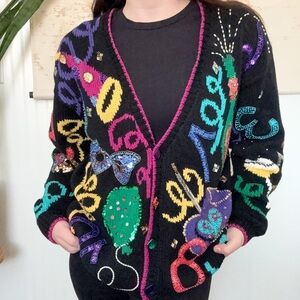 RARE multi-colored vintage New Year’s Eve cardigan